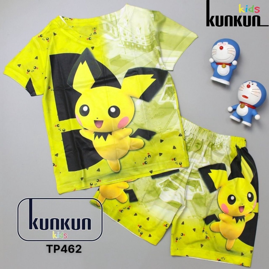 Quần áo trẻ em in 3D hình pikachu chất thun lạnh KunKun TP462 - Bộ cộc tay bé trai size từ 10-60kg cao cấp