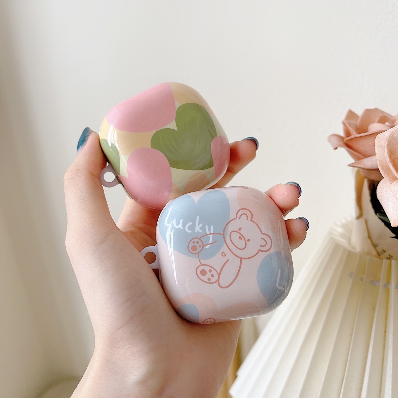 Vỏ Bảo Vệ Hộp Sạc Tai Nghe bluetooth Không Dây samsung galaxy buds live & buds fe & buds pro Hình Tranh Sơn Dầu Bóng Và Chú Gấu tulip buds2 pro