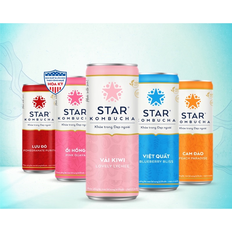 Thùng 12 lon Trà lên men STAR KOMBUCHA bổ sung lợi khuẩn Đủ 12 vị