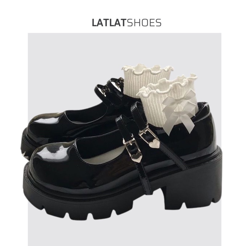 Giày Lolita nâng độn đế cao 5cm da bóng cá tính năng động trẻ trung đơn giản quai cài siêu dễ thương