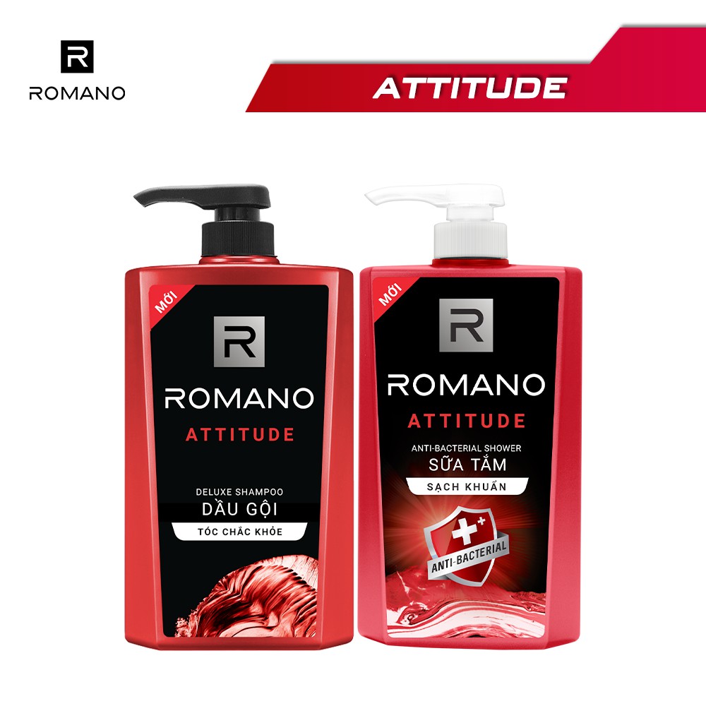 Combo Dầu gội và Sữa tắm sạch khuẩn Romano Attitude 650g/chai