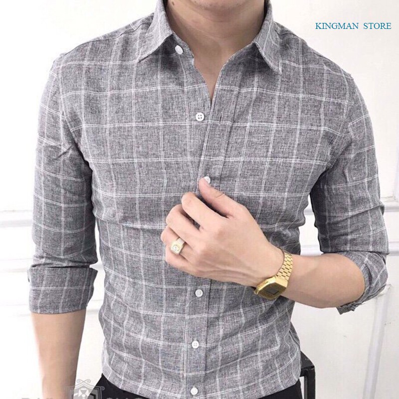 Áo Sơ Mi Nam Vải Đũi Cao Cấp, Áo Sơ Mi Ca Rô Dài Tay Chất Liệu Đũi Mềm Mịn Không Nhăn Mặc Rất Thoáng Mát - KINGMAN STORE | BigBuy360 - bigbuy360.vn