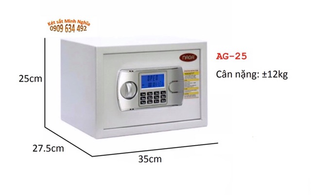 Két sắt khoá điện tử an toàn Naga 12kg có màn hình dùng cho gia đình, công sở, căn hộ, khách sạn