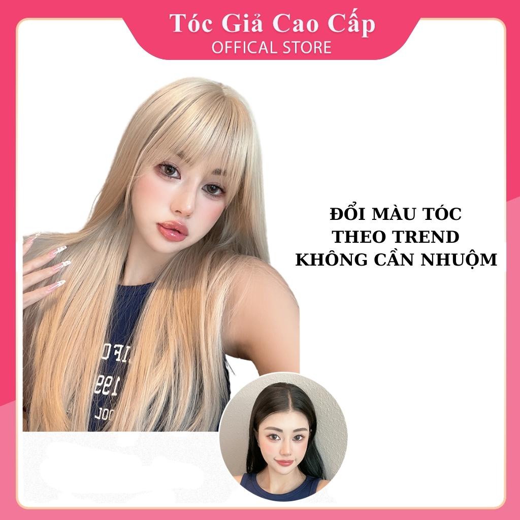 [Mã FAMARAL1 giảm 10K đơn 50K]Tóc giả nữ nguyên đầu thẳng vàng tây phối line trắng baby, tặng kèm lưới trùm tóc.