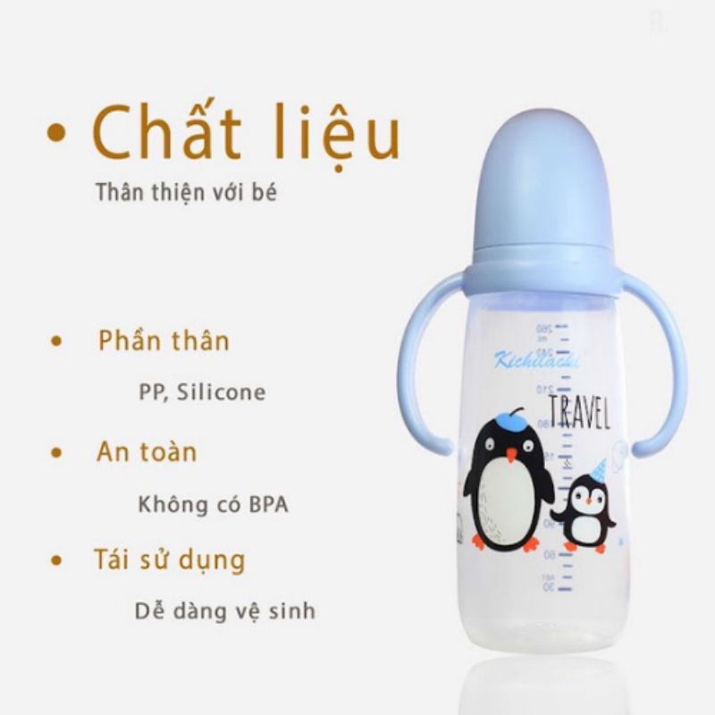 Bình Sữa nhựa PP CỔ HẸP 260ml Kichilachi (Công nghệ Nhật)