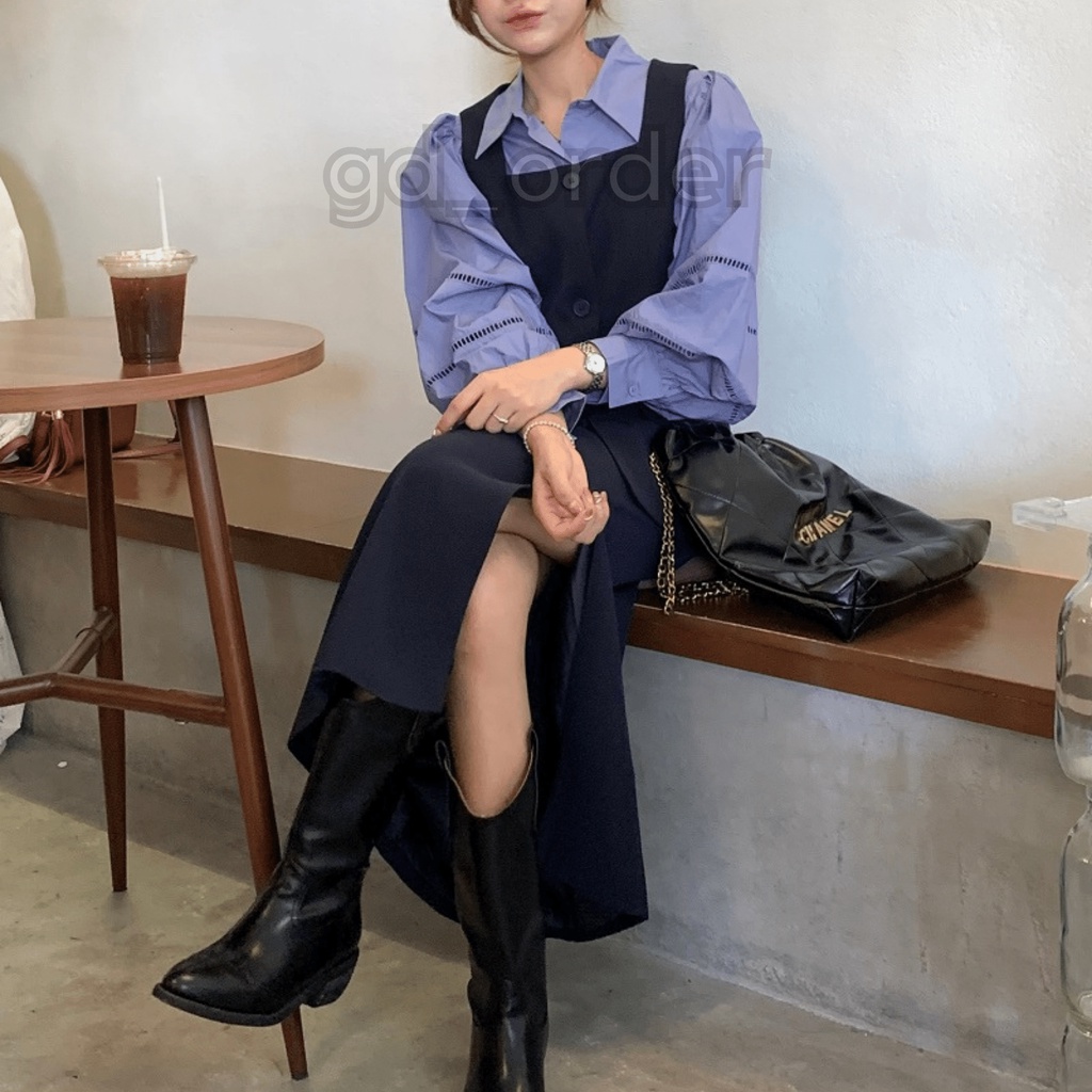 B71|Set bộ blazer nữ áo gile khoác croptop, váy cạp cao bút chì dài rộng xẻ tà gd_order