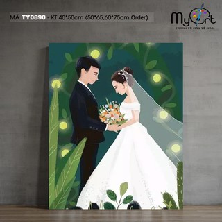 Tranh số hóa tự tô màu theo số Myart Tranh tình yêu hôn lễ cô dâu chú rể váy cưới TY0890