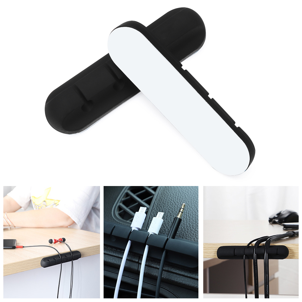 ❀SIMPLE❀ Desktop Cable Clip Self-adhesive Charger Organizer Cable Winder Silicone Black Headphone Wire USB Charger Storage Holder