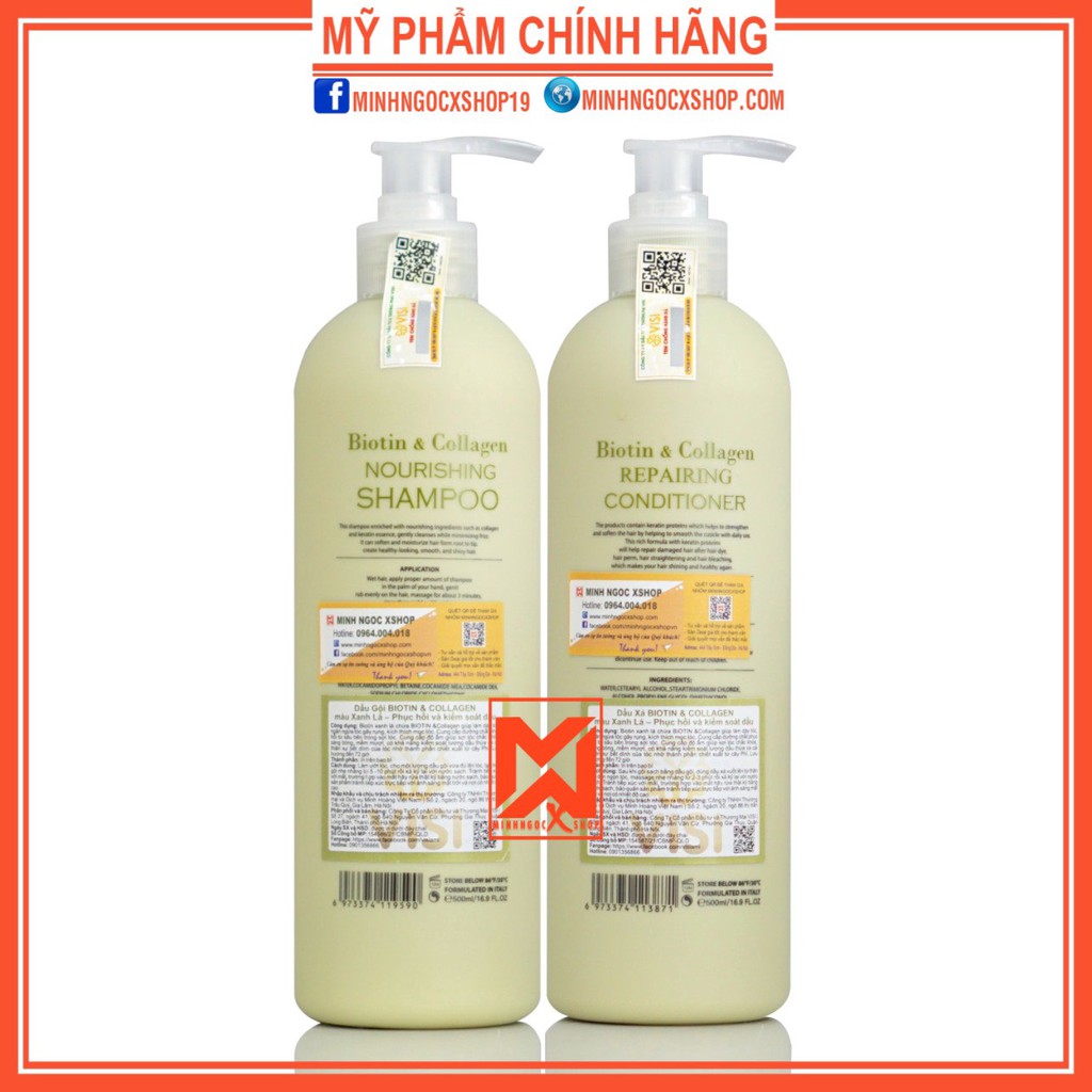 Dầu gội xả cho tóc dầu BIOTIN xanh lá - BIOTIN COLLAGEN VOUDIOTY 500ml chính hãng