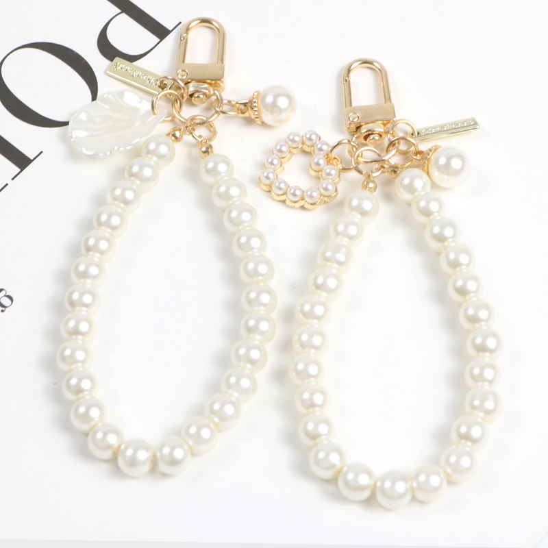 Móc Khóa Trang Trí Túi Xách/Điện Thoại Hình Trái Tim Đính Ngọc Trai Xinh Xắn