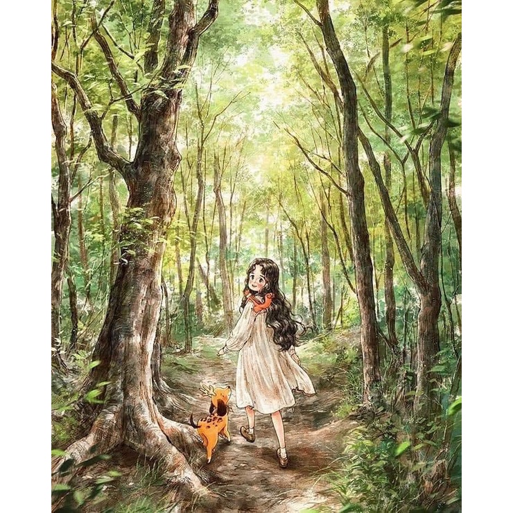 Tranh tô màu theo số cô gái tóc xù độc thân Aeppol sale căng khung 40x50cm dày 2.5cm