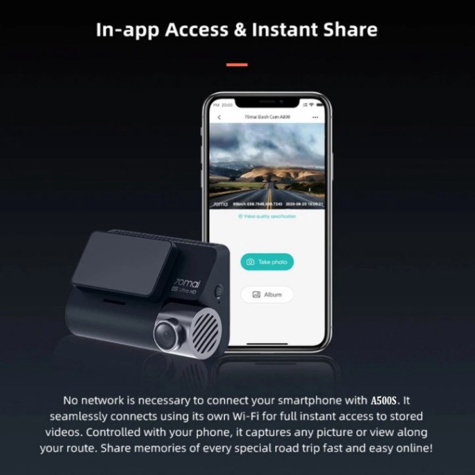 Sản Phẩm Camera hành trình ô tô Xiaomi 70mai. Phiên bản Quốc Tế cao cấp A500S - Bộ gồm Camera trước và Camera sau | BigBuy360 - bigbuy360.vn