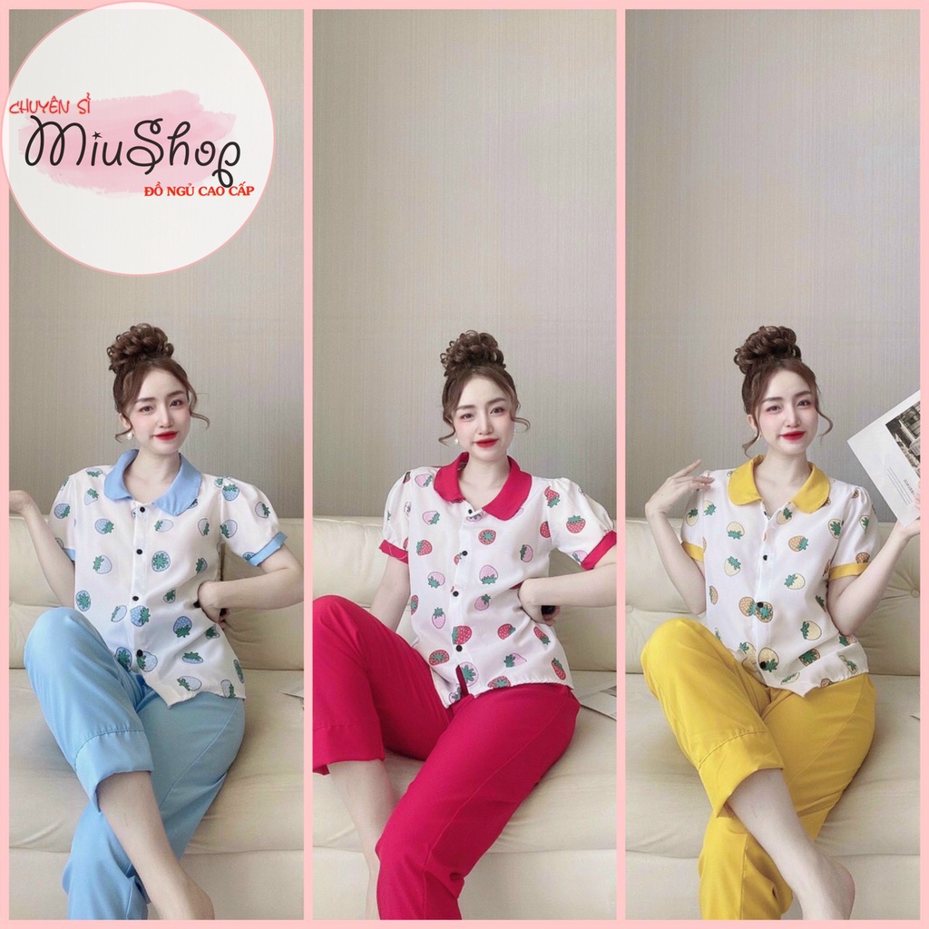 🎀Sét đồ ngủ cổ NHỌN, tay ngắn🎀quần dài lụa hàn siêu xinh mặc nhà🎀 Đồ bộ freesize giá rẻ