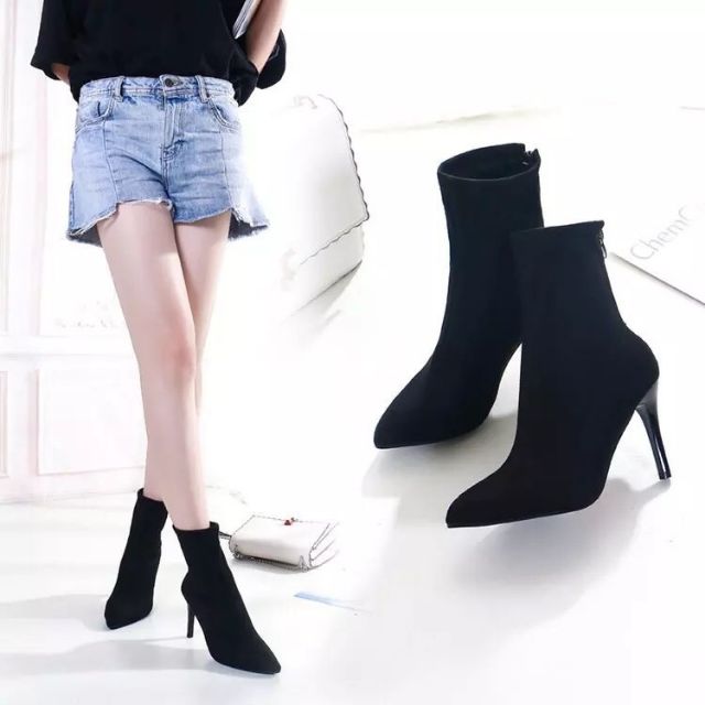 BOOT LỬNG GÓT NHỌN KÉO KHÓA SAU - CHẤT DA LỘN MỊN - A888