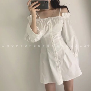 Váy đầm xoè trễ hở bẹt vai hàng khuy thiết kế - by SugarG