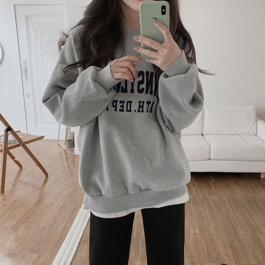 Áo nỉ Peppermint 39062 tay dài cổ tròn in chữ phong cách thời trang cá tính