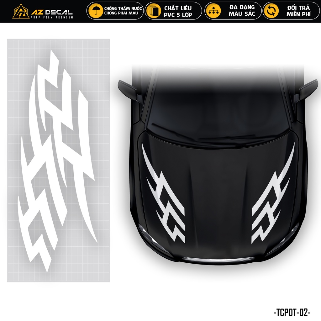 Tem Dán Nắp Capo Xe Ô Tô Xe Hơi Phong Cách Thể Thao | TCPOT-02 | Decal Dán Nắp Capo, Sườn Xe Oto Chống Nước, Bền Màu