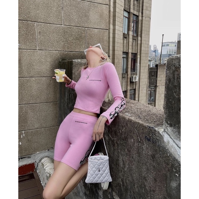 Set chrome hearts quần shorts ôm body nữ cao cấp