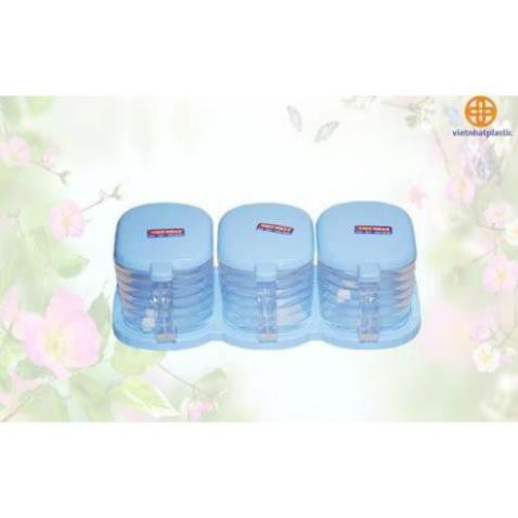 ( hang hot) Bộ 3 hộp hũ đựng gia vị nắp bật tiện dụng hàng chính hãng nhựa Việt Nhật