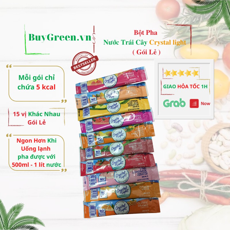 🆕Có sẵn - GÓI LẺ🆕BỘT PHA NƯỚC TRÁI CÂY 💯 CHO NGƯỜI ĂN KIÊNG , KETO , GYM GIẢI KHÁT 🧧Crystal light 🧧