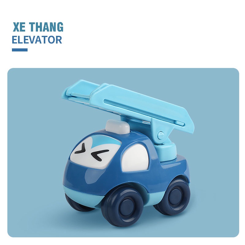 Bộ đồ chơi ô tô quán tính mi ni hoạt hình mô tả xe công trình, xe kỹ thuật, xe thang, xe cứu hộ đẹp và dễ thương