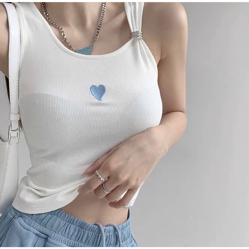 Áo Ba Lỗ Croptop Hình Trái Tim Một Bên Vai Cách Điệu