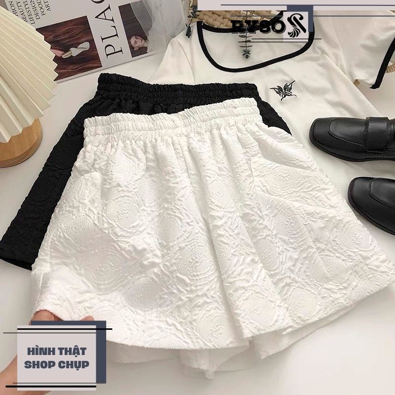 Quần short nữ dập nổi 3D xốp phồng hàng đẹp xinh xắn - Quần sooc xốp hoa phối nhiều kiểu áo năng động