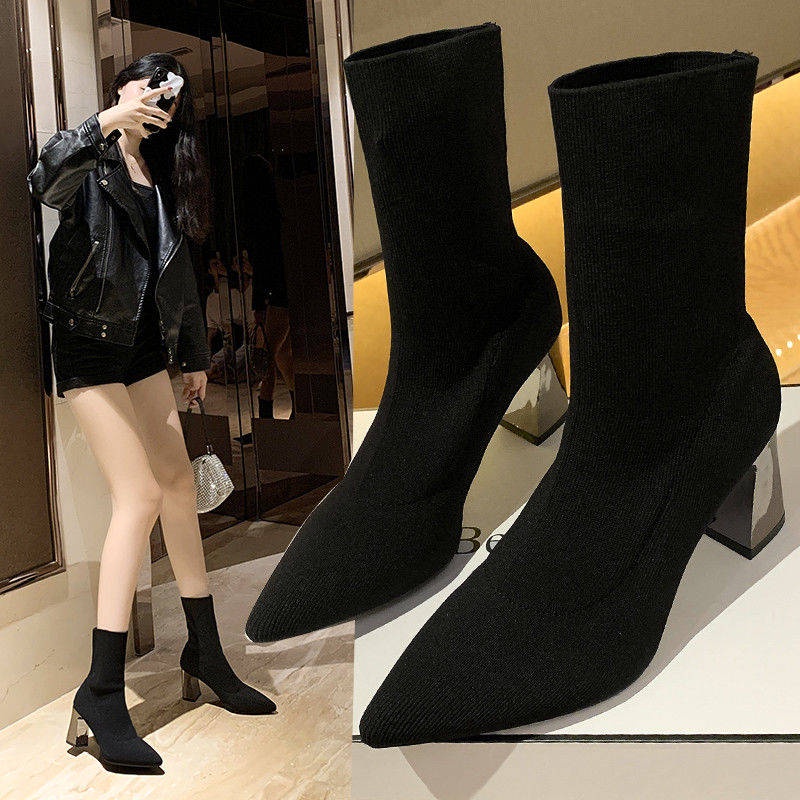 Giày Boot Cao Gót Mũi Nhọn Thiết Kế Mới Thời Trang Mùa Thu Đông Dành Cho Nữ