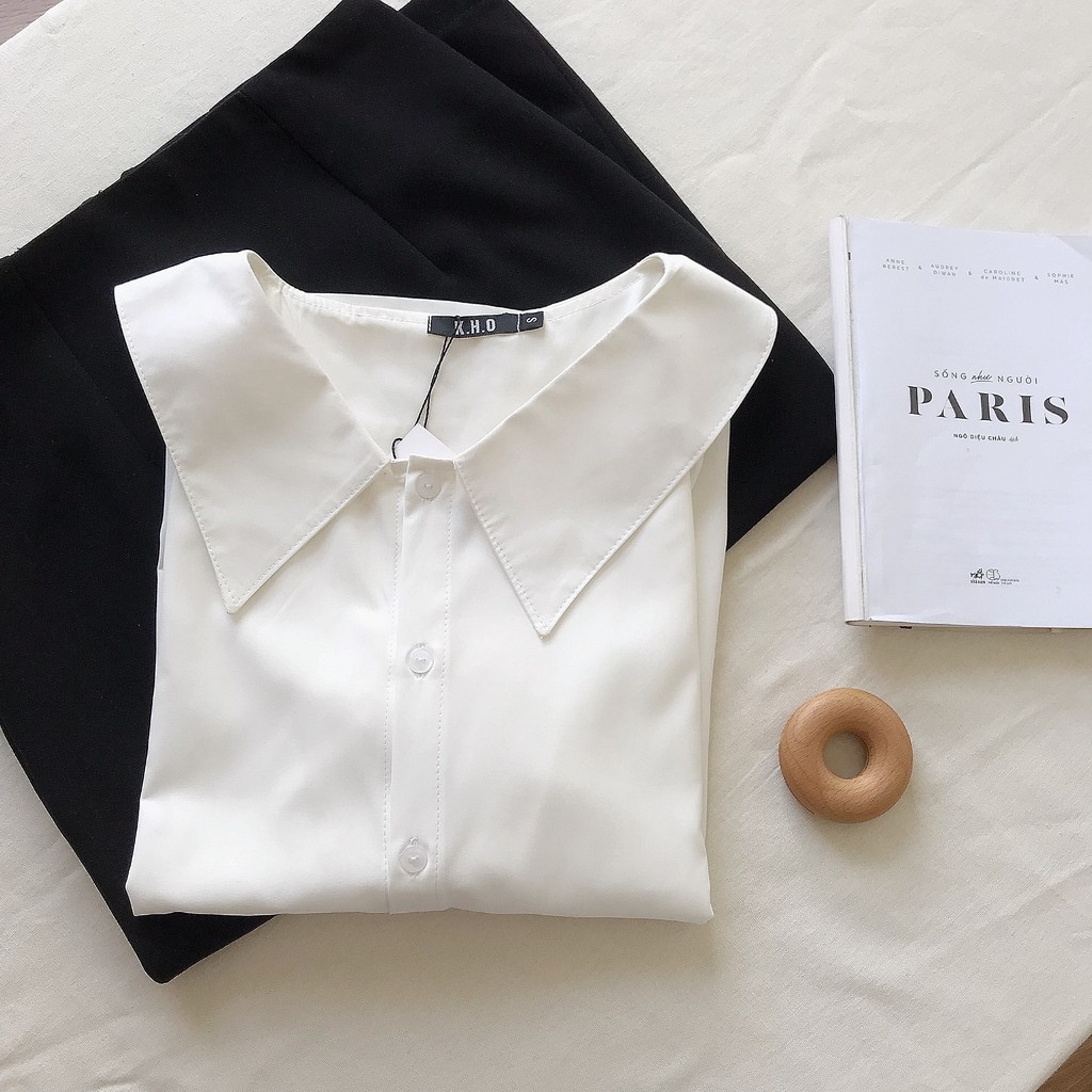 Áo sơ mi nữ tay ngắn, vải không nhăn cotton mát, phong cách hàn quốc