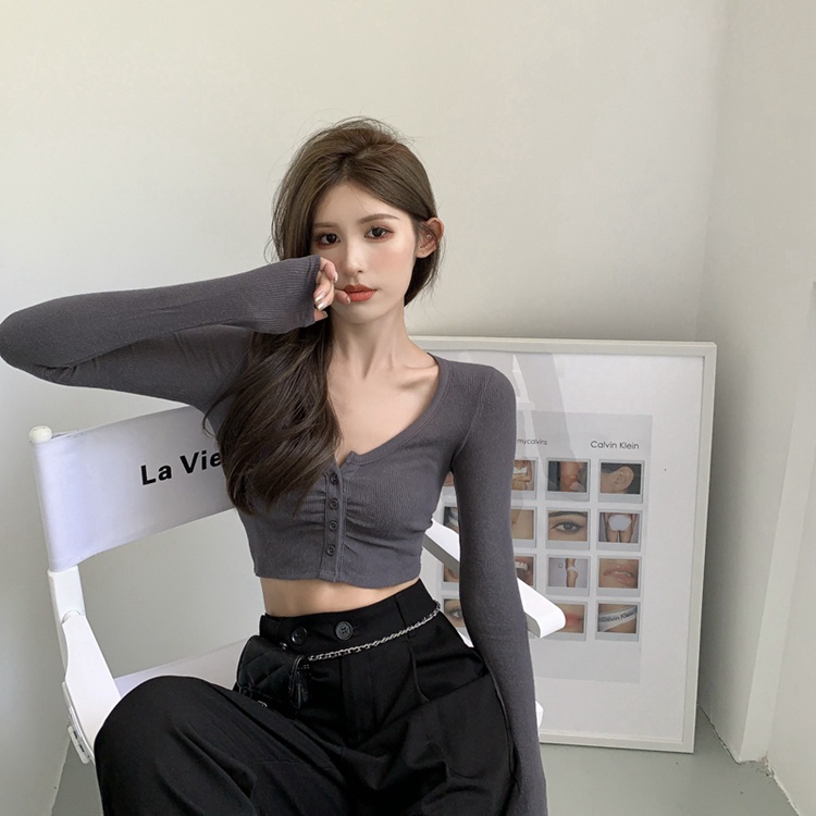 Áo Thun COZOK Tay Dài Cổ Chữ U Thiết Kế Độc Đáo Thời Trang Cho Nữ