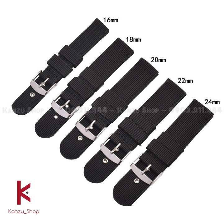 Dây Đồng Hồ Vải Dù Nato Khoen Trắng Size 16mm 18mm 20mm 22mm