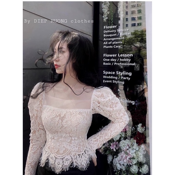 Áo ren be phối lưới tỉa hoa