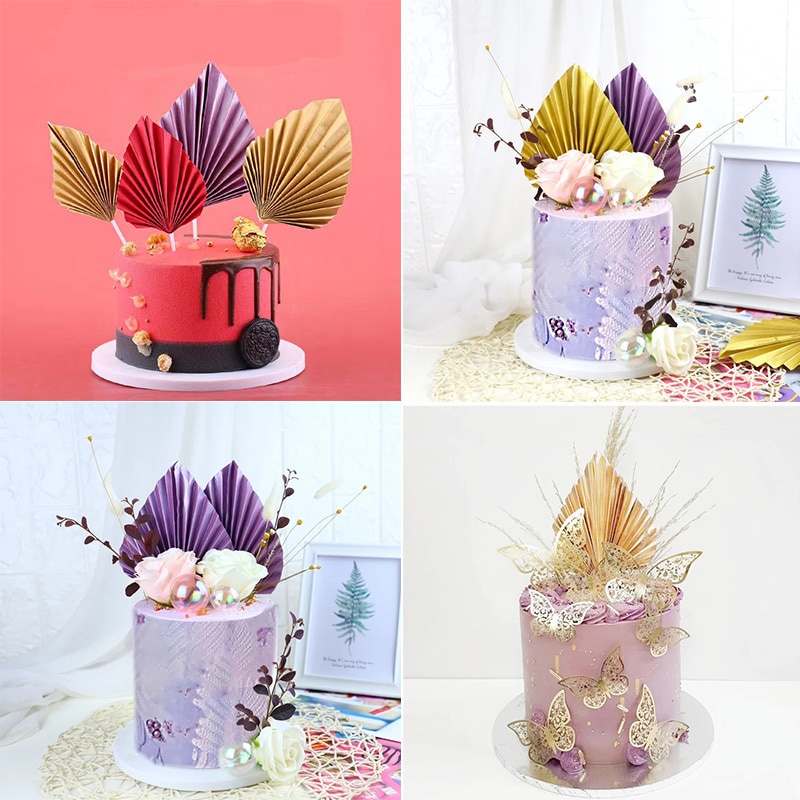 Set 2 Que Cắm Trang Trí Bánh Kem Hình Chiếc Lá Màu Vàng Bằng Giấy Gấp Gọn Dành Cho Tiệc Sinh Nhật Trẻ Em