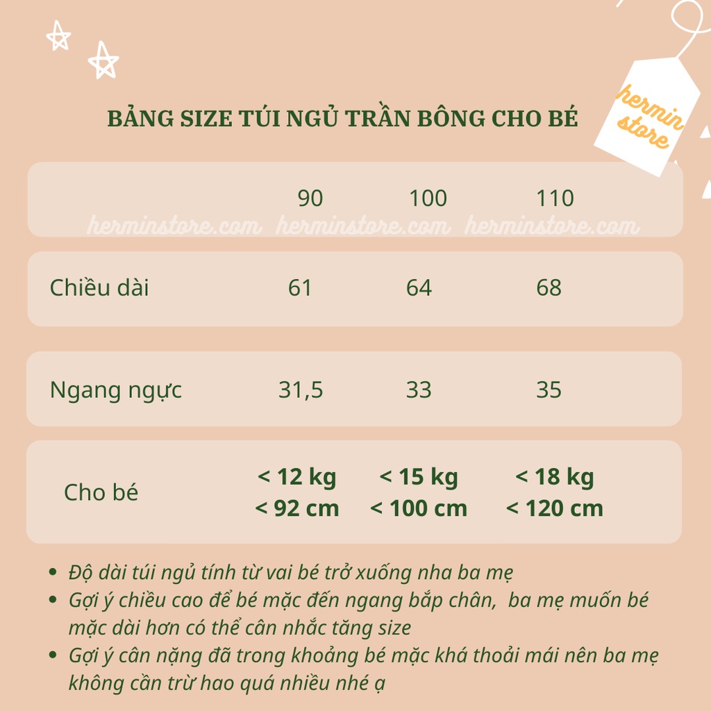 Túi ngủ cho bé mùa đông trần bông cotton sợi tre cao cấp - túi ngủ mùa đông siêu ấm và mềm mại