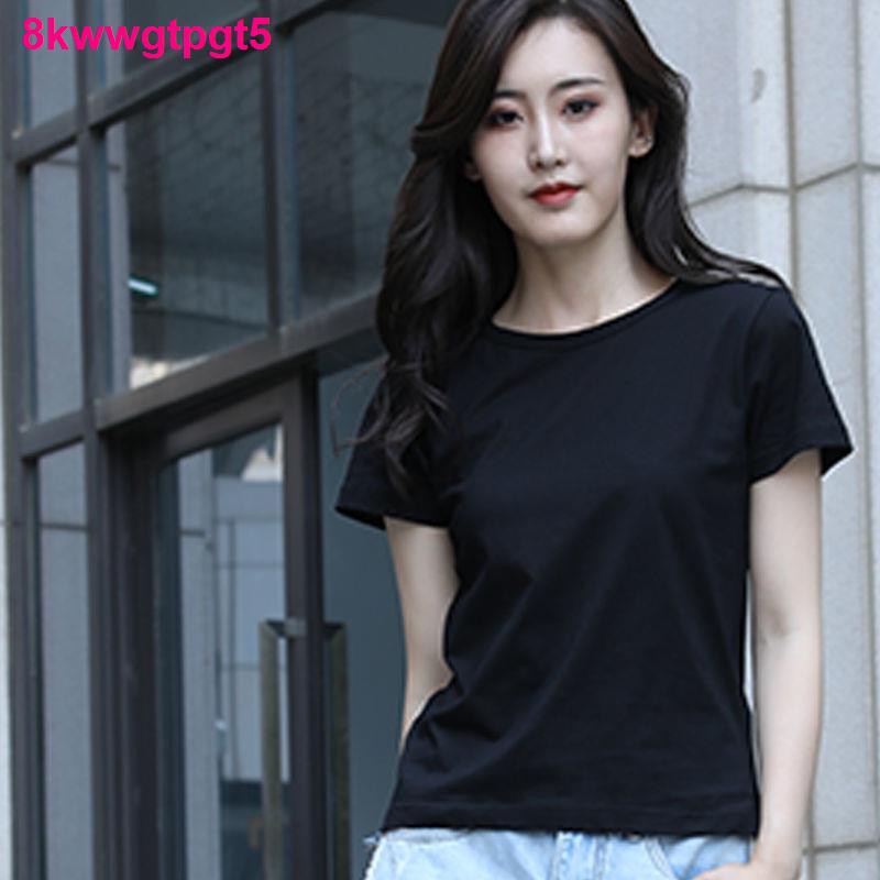 thời trang nữÁo thun nữ ngắn tay 100 cotton tinh khiết mùa hè mới sành điệu phiên bản Hàn Quốc khoác lửng body k
