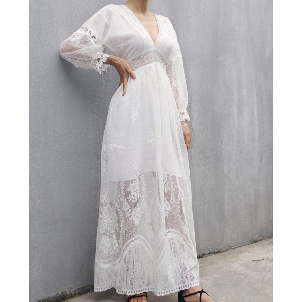 40-70KG Đầm Váy Bohemian maxi vintage trắng dáng xòe dài suông rộng đi biển đẹp xinh rẻ độc lạ tay lỡ bigsize  ྇