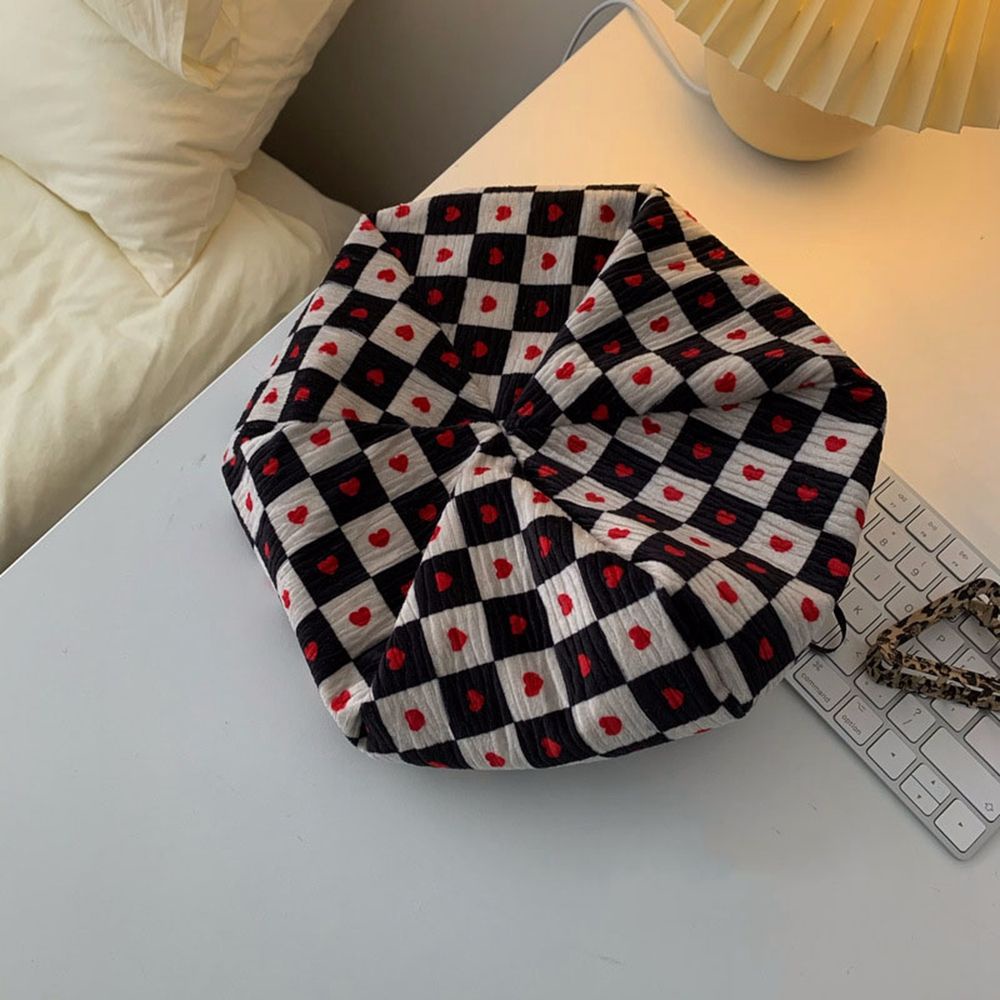 Mũ beret bằng da họa tiết kẻ sọc caro phong cách Hàn Quốc thời trang thu đông cho nữ