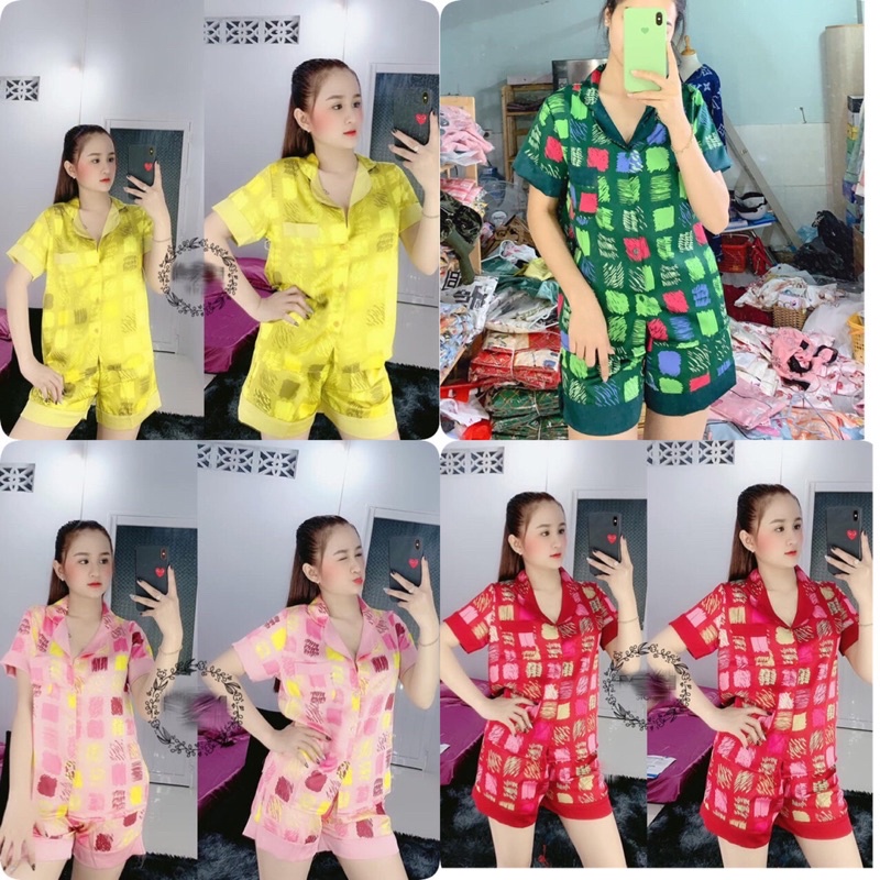 ♥️ Đồ Bộ Lụa ♥️ Bộ Pijama lụa đùi tiểu thư B2053.