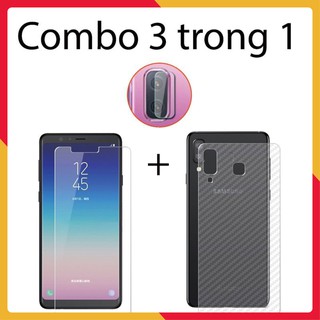 Combo cường lực dẻo Samsung A8 Star , 2 dán camera và 2 decal carbon