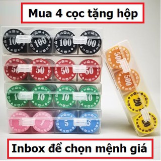 Bộ hộp 25 chip poker, phỉnh poker có số giá rẻ, xu chơi poker, xèng pocker bằng nhựa dẻo