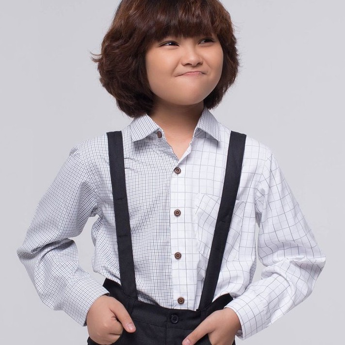 Áo sơ mi bé trai viền tay dài caro trắng AST100 - JADINY