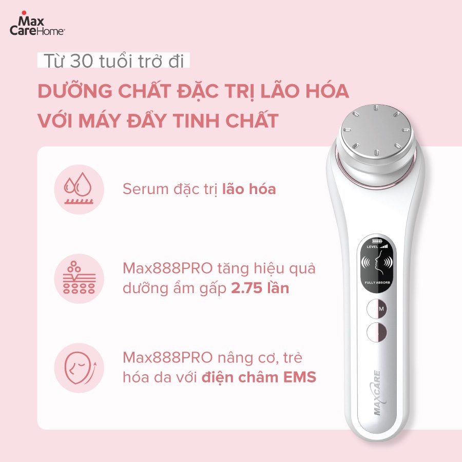 Máy đẩy tinh chất nóng lạnh MAXCARE MAX888PRO máy điện di massage ion nâng cơ dưỡng trắng da mặt mát xa matxa cầm tay