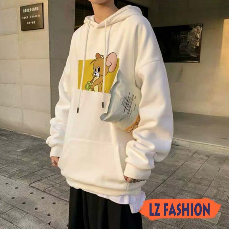 ÁO HOODIE HOẠT HÌNH FORM RỘNG VẢI NỈ CHẤT ĐẸP KHÔNG XÙ LÔNG PHONG CÁCH HÀN QUỐC - LZ FASHION - GV043