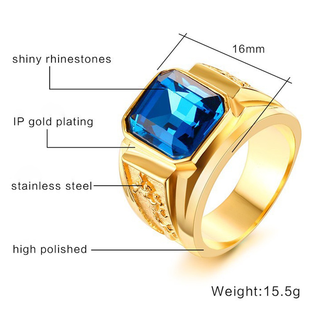 Nhẫn nam thời trang chạm rồng mạ vàng 24k, mặt đá xanh biển (blue) RC18