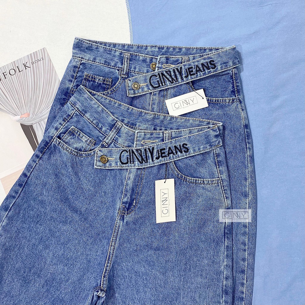 Quần Baggy Nữ Jean Hack Chân KHA-018 | Quần Baggy Jean Cạp Cao | Vải Jean Wash Xịn | Form Rộng
