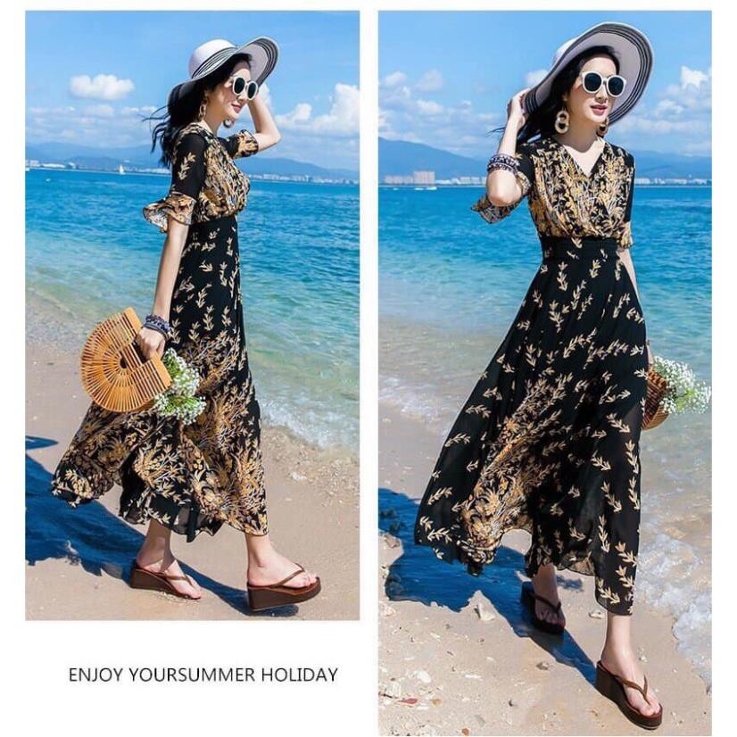 Đầm Maxi Hoa Nhí Dáng Dài Thướt Tha Cao Cấp - Váy Đi Biển Voan Lụa 2 Lớp Đẹp Quảng Châu Loại 1 | BigBuy360 - bigbuy360.vn