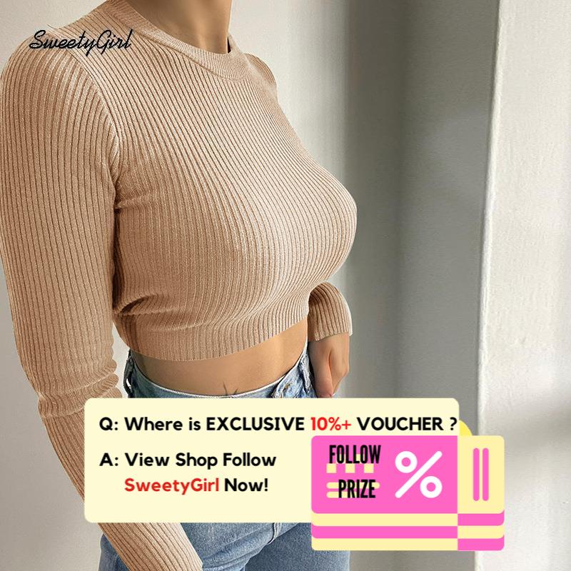 Áo Thun Dệt Kim Tay Dài Cổ Tròn Màu Trơn Ôm Dáng Thời Trang 2022 Cho Nữ