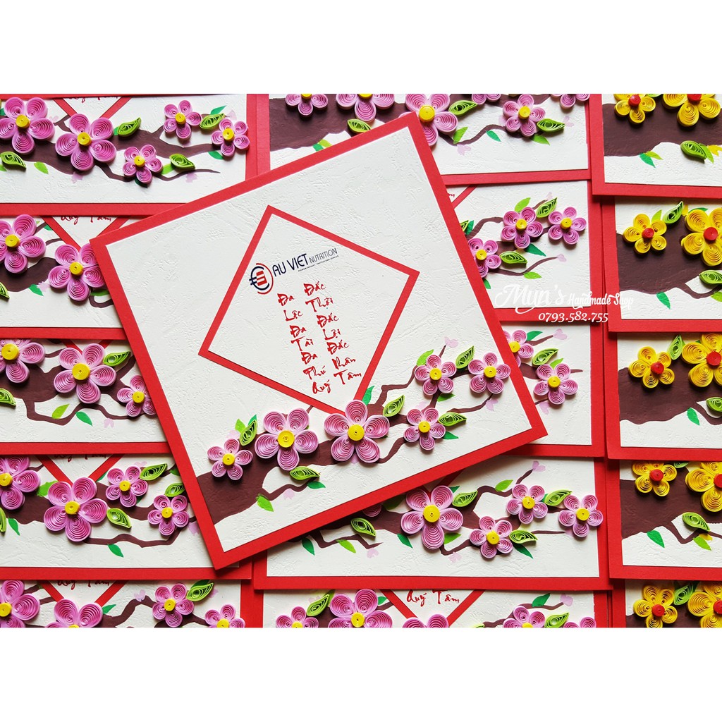 Thiệp Tết giấy xoắn kết hợp vẽ tay - Handmade quilling cards