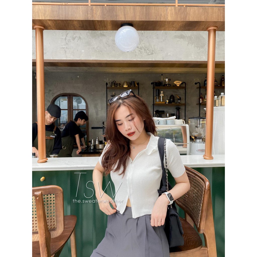 Áo polo kéo khoá len tăm, áo croptop ulzzang khoá kéo 2 đầu (Ảnh thật)