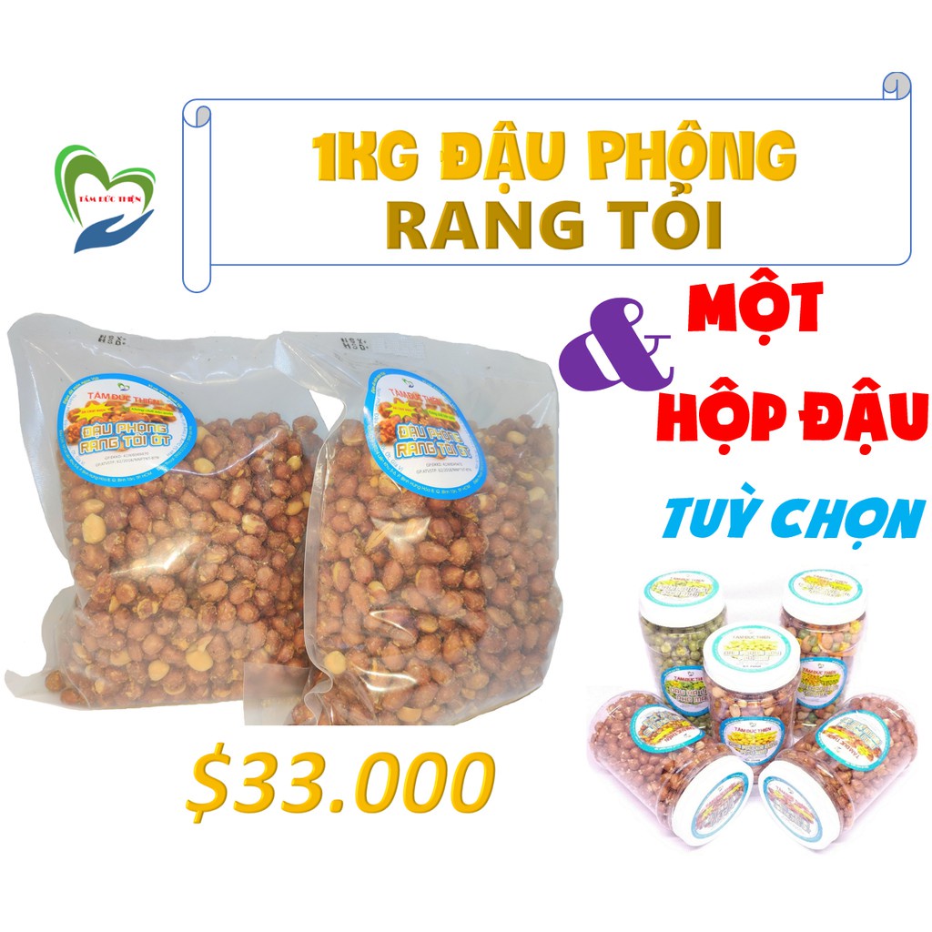 Combo 2 Túi Đậu Phộng Rang Tỏi Ớt Tâm Đức Thiện - Túi 500GR + Tặng 1 Hộp Đậu Tự Chọn